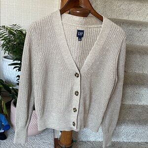 GAP Women's Beige Tan Knit Button-Up Cardigan